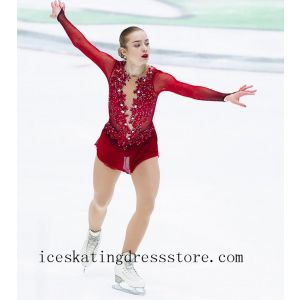 competition doll ice skating outfit crystals figure dress red kids custom 2021 stores BY1275