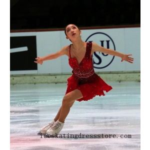 figure skating practice dress free shipping women stores red skating clothing competition crystals BY1305