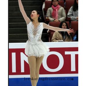 free shipping girls usa orange skating dress beaded custom white BY1381