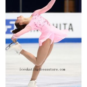 sequin ice skating dress custom beaded expensive competition free shipping pink BY1130