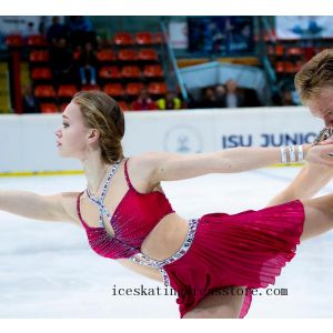 free shipping velvet ice skating dresses crystals canada girls red BY1327