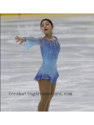 for sale girls blue figure skating dress usa beaded expensive crystals BY99