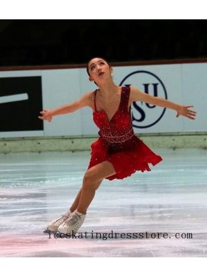 figure skating practice dress free shipping women stores red skating clothing competition crystals BY1305