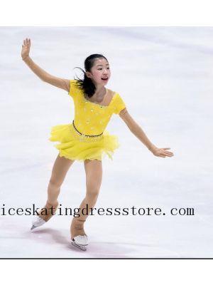 canada figure skating stuff yellow skating clothing for sale women crystals girls BY1397