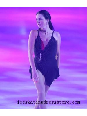 women ladies black skating dresses kids competition usa figure skating tango dress BY46