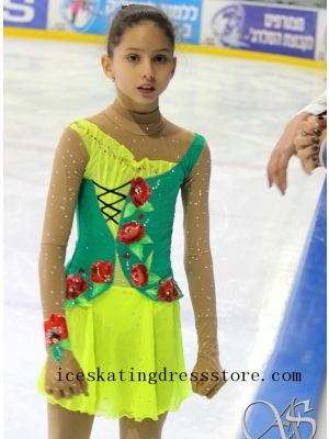 crystals skating clothing canada free shipping gracie gold yellow dress beaded stores BY1388