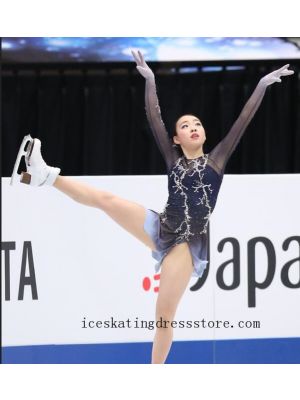 kids navy figure skating dress usa custom free shipping customize beaded BY999