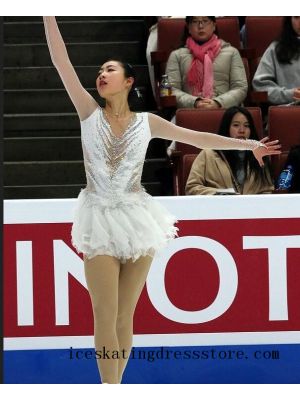 free shipping girls usa orange skating dress beaded custom white BY1381