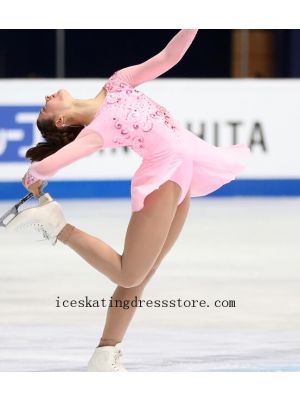 sequin ice skating dress custom beaded expensive competition free shipping pink BY1130