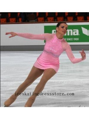 competition silver figure skating dress for sale usa pink crystals girls BY1097