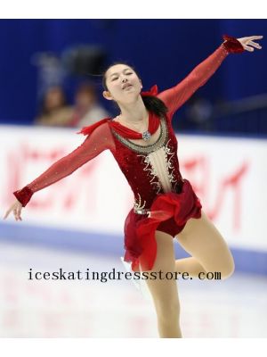 beaded girls tuxedo skating dress red customize custom BY1226