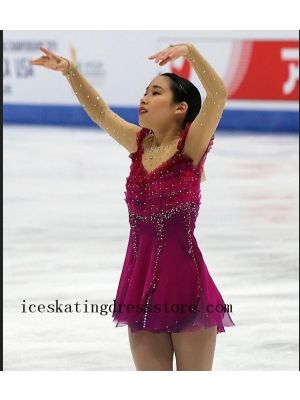 expensive crystals competition velvet figure skating dresses red women girls BY1285