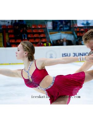 free shipping velvet ice skating dresses crystals canada girls red BY1327